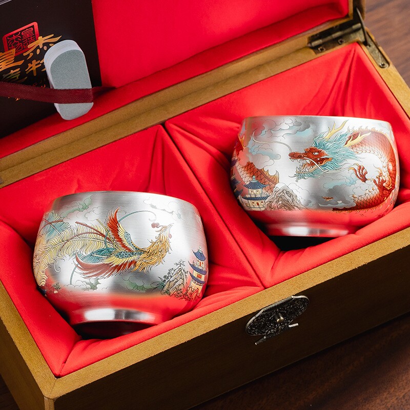 鎏银杯主人茶杯 高档鎏银龙凤茶盏个人陶瓷功夫茶具伴手礼品
