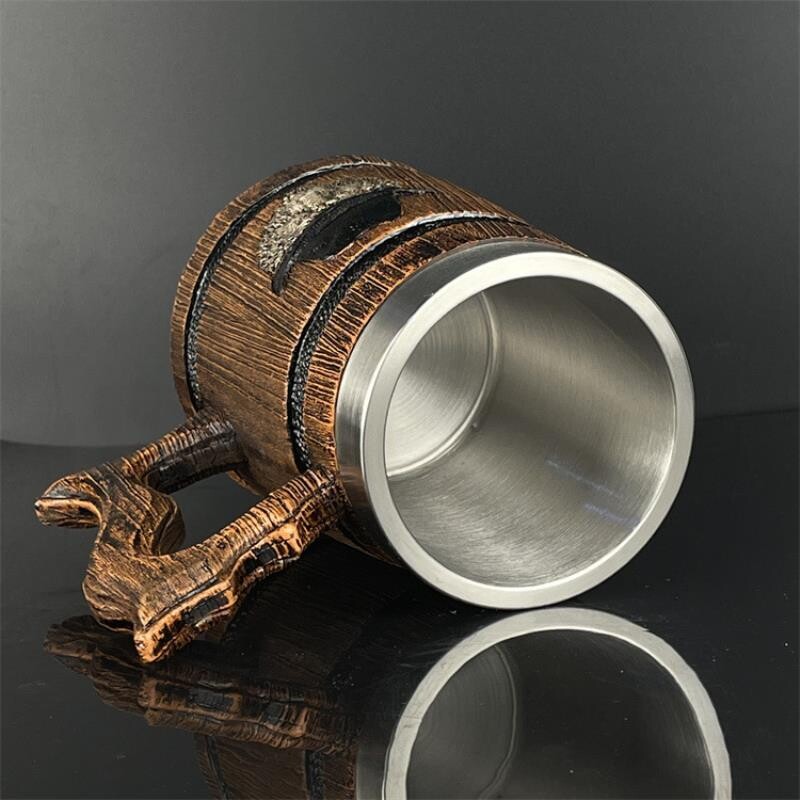 大号德国木桶啤酒杯创意仿真实木啤酒马克杯大容量复古原木水杯