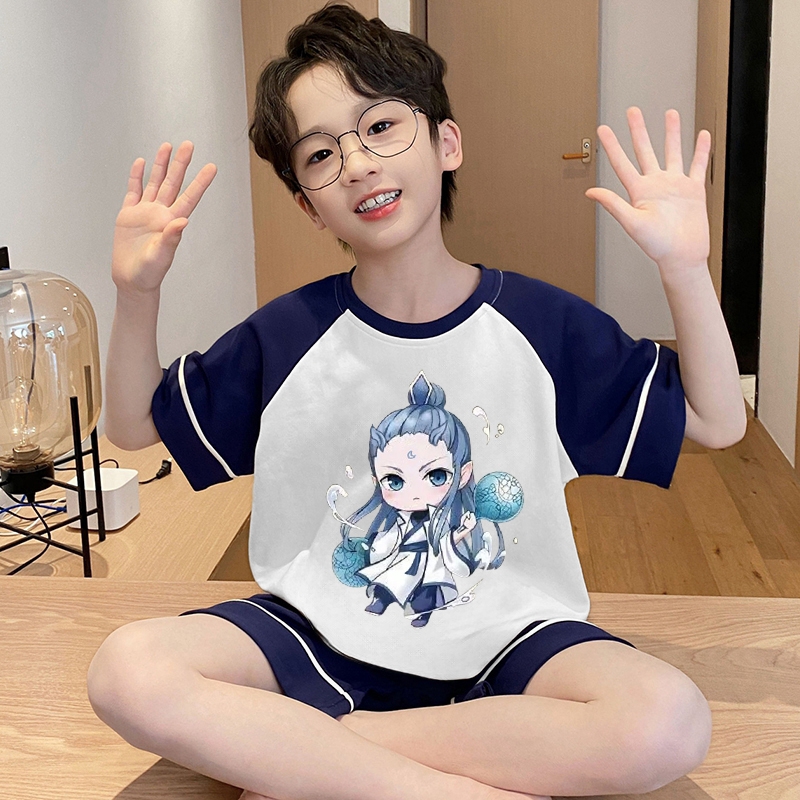 男童睡衣2025新款夏季薄款纯棉短袖儿童敖丙男孩青少年空调服套装