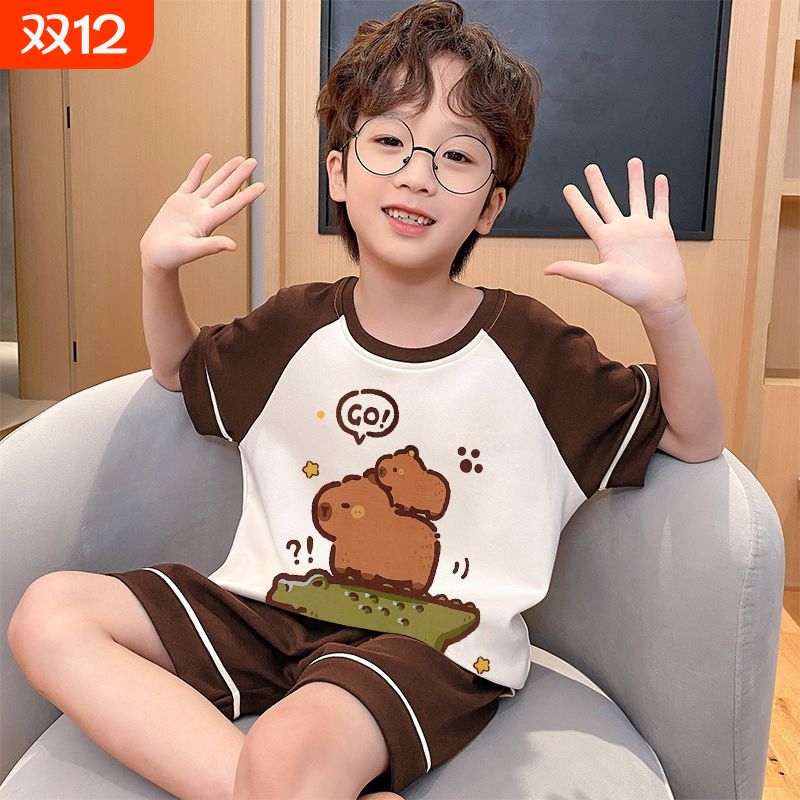 2025夏季男孩纯棉儿童新款敖丙短袖外穿中大童睡衣家居服男童套装