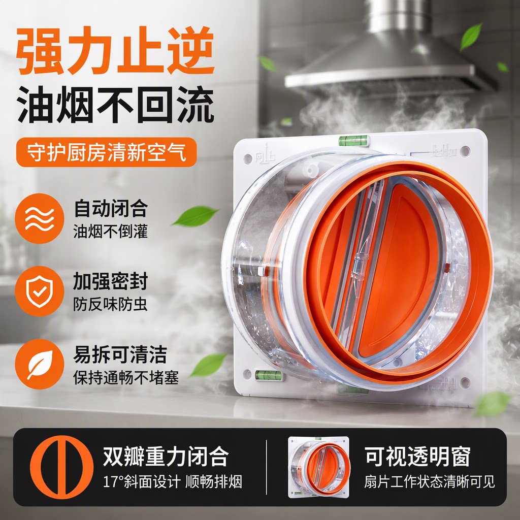 厨房烟道止逆阀抽油烟机排烟管逆止阀卫生间止回阀单向止烟阀通用