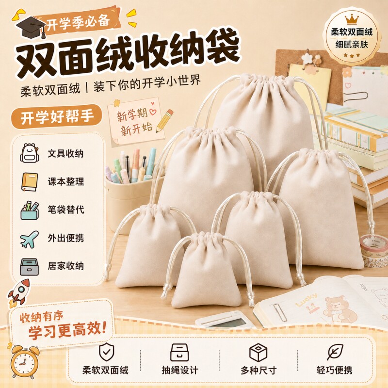 充电宝收纳袋绒布开学文具整理袋图片