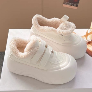 同款厚底配阔腿裤小白鞋女冬季加绒保暖棉鞋百搭休闲面包鞋魔术贴