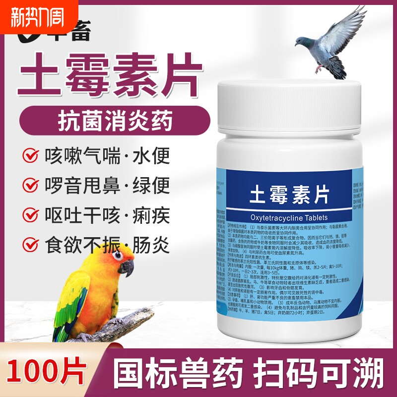 鸟用土霉素鹦鹉鸽子鸟用拉稀腹泻肠炎绿便水便养鸟常备药土霉素片