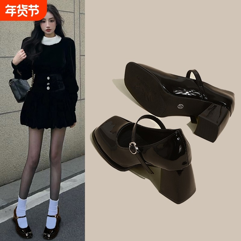 高跟鞋女2025新款春夏厚底黑色小个子法式粗跟玛丽珍单鞋不累脚,女鞋,浅口单鞋,淘宝优惠券,粉丝福利购,淘宝优惠卷