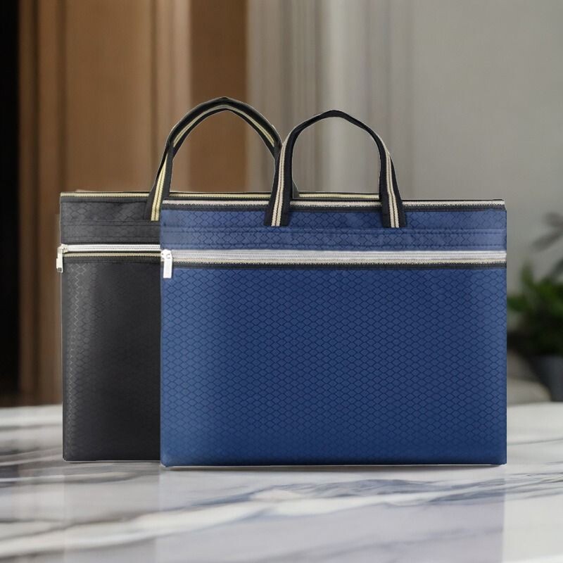 公文包牛津布文件袋会议资料包男士手提拉链式手提包大容量帆布文件收纳袋商务办公手拧轻便资料袋可印logo