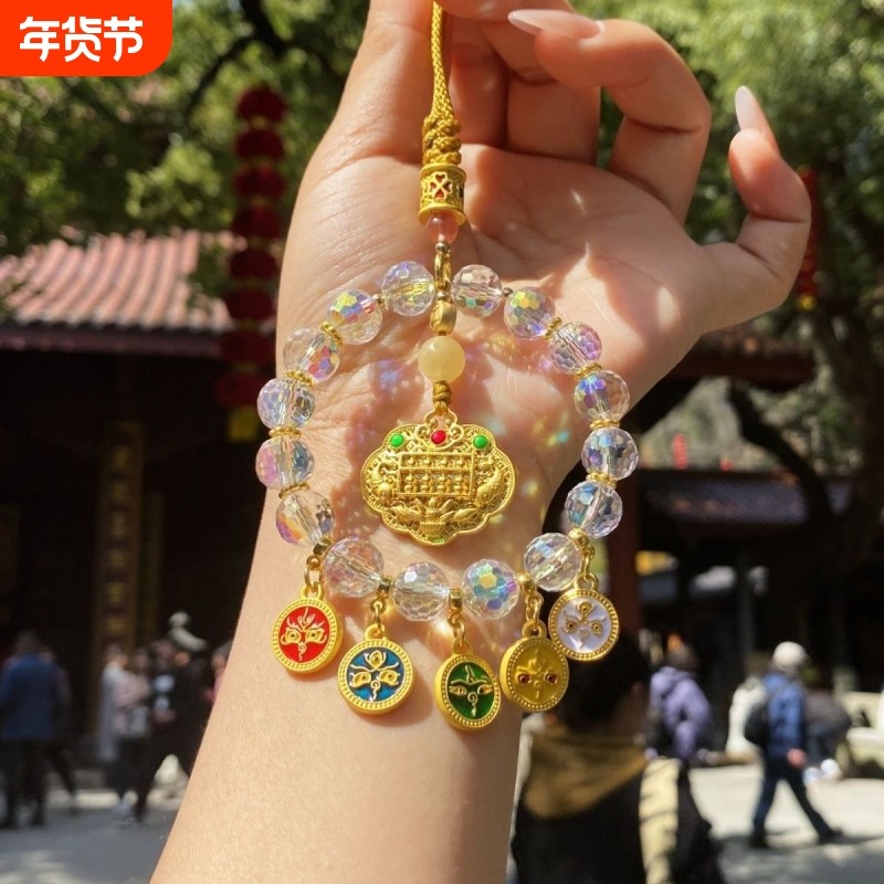 五路财神汽车后视镜挂件车内原创手工水晶时尚高级感五福圆满男女