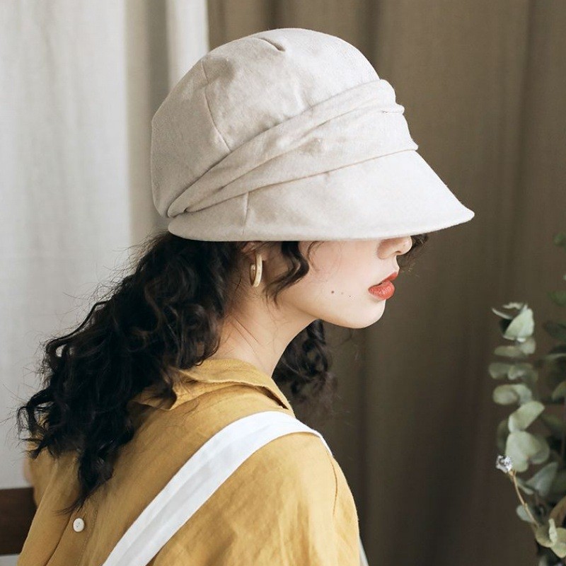 帽子女春夏季韩版文艺休闲鸭舌贝雷帽复古褶皱盆帽度假小沿凉帽潮