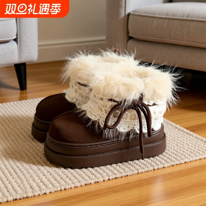 细细条韩系百搭系带雪地靴