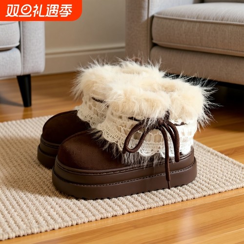 细细条韩系百搭系带雪地靴