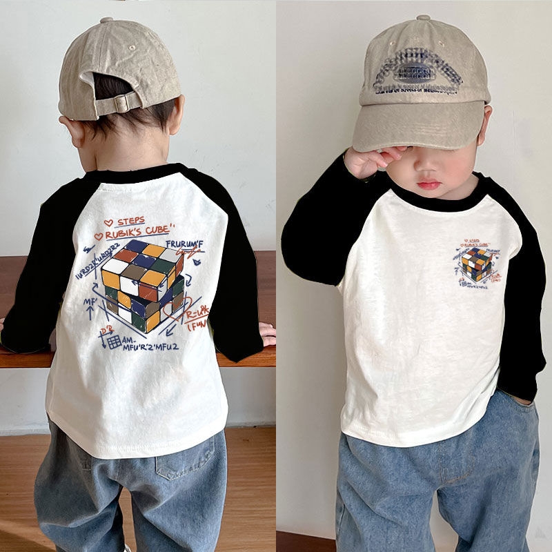 痞猴圆领百搭长袖拼色T恤