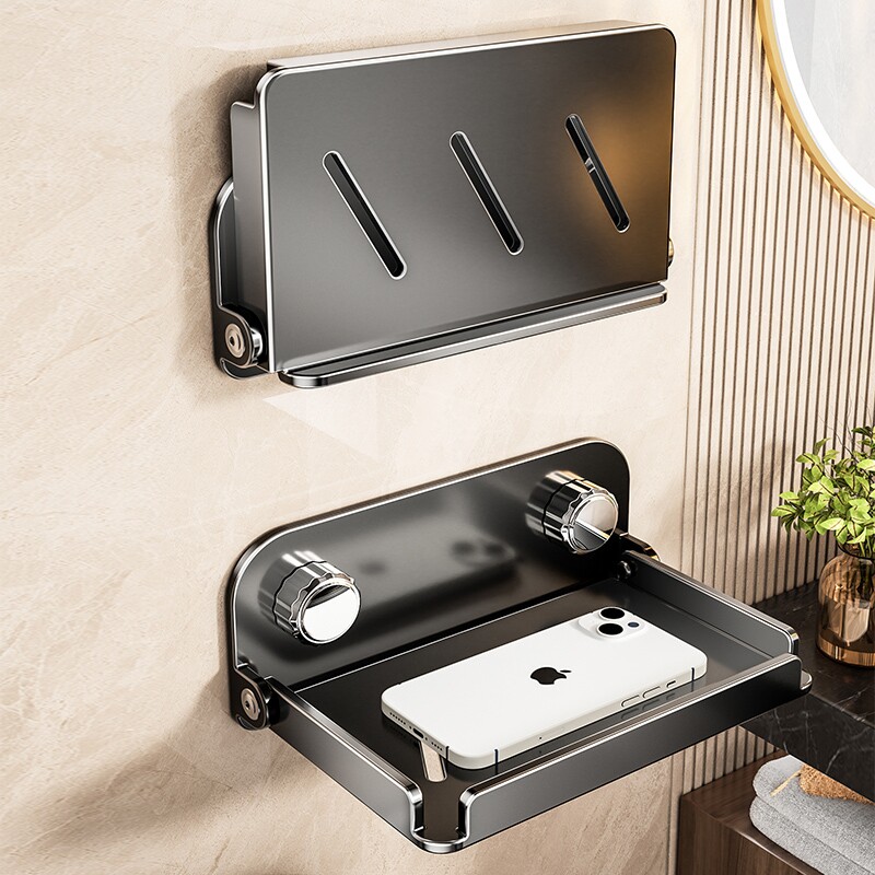 免打孔折叠手机支架卫生间厕所可折叠置物架壁挂式床头墙上放置架图片