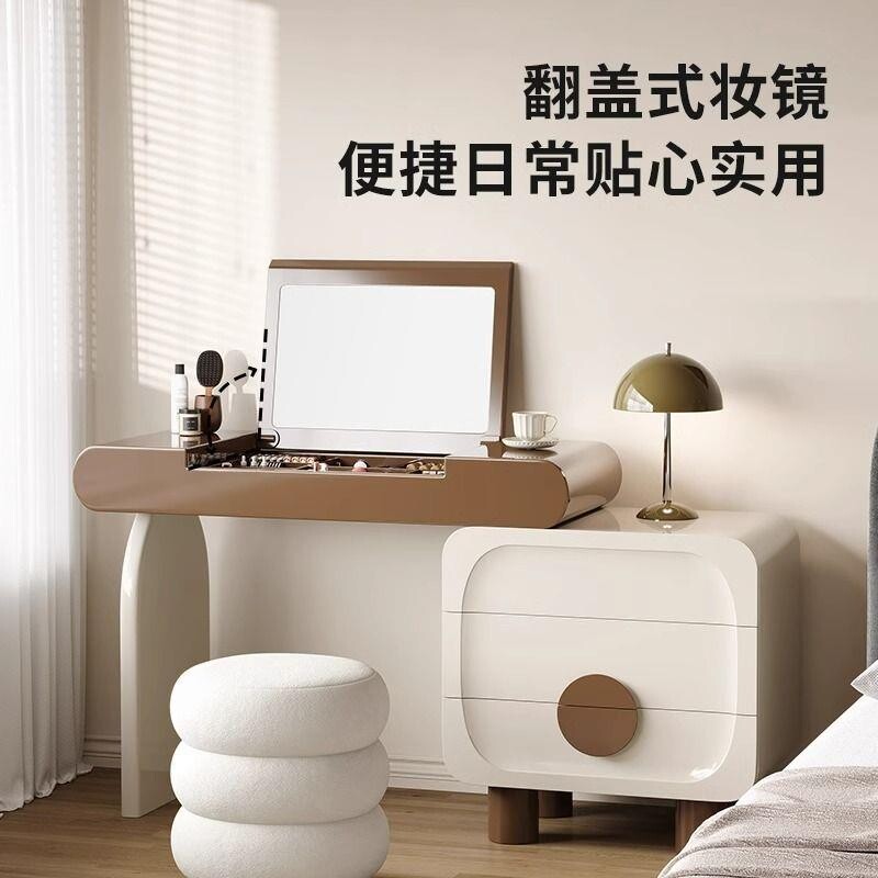意式极简实木烤漆熊猫梳妆台斗柜一体卧室复古小户型翻盖化妆桌