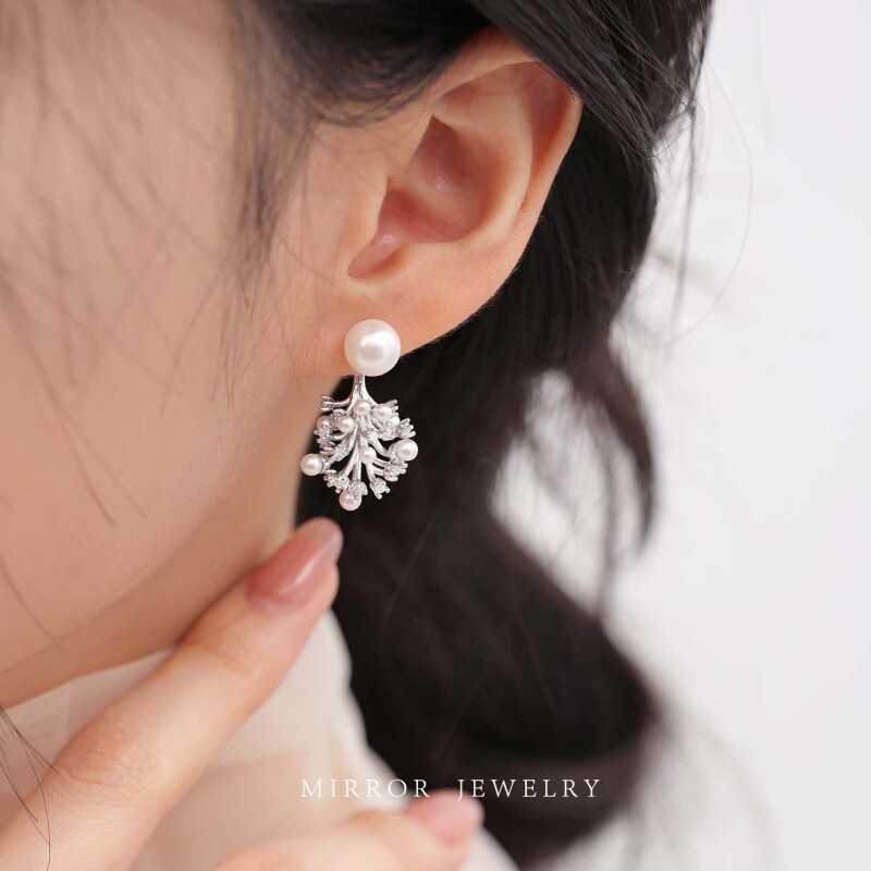 小麋人「玉树银花」925银贝珠耳钉女耳环耳饰银针小众设计气质