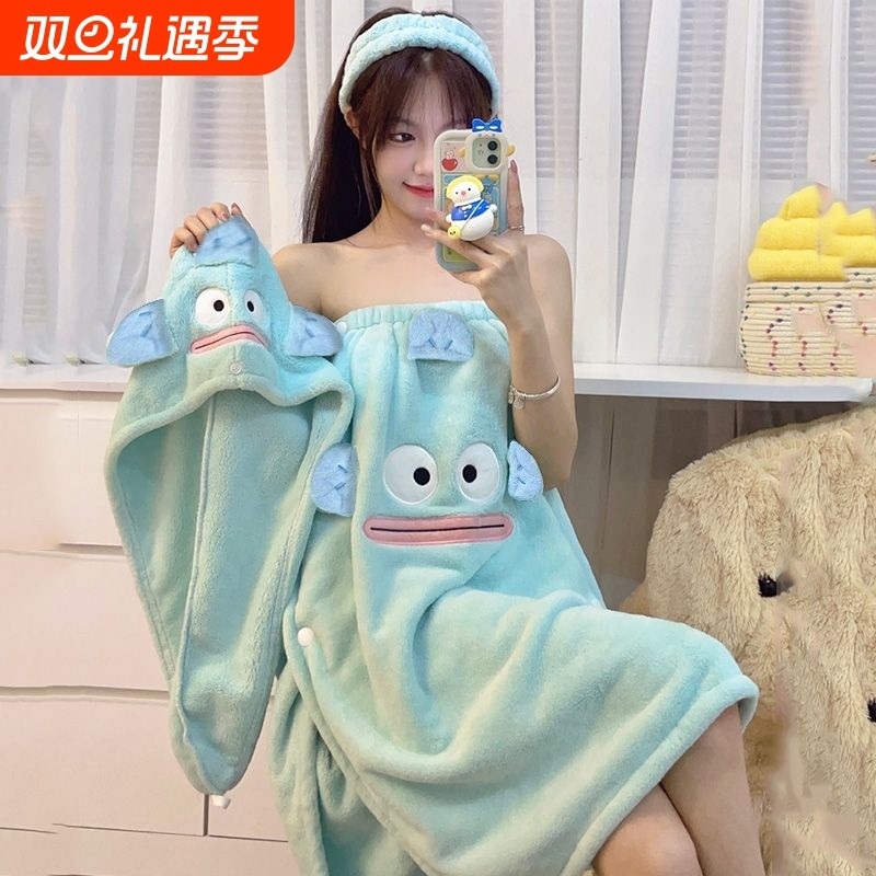 可爱浴巾女可穿可裹浴裙大人宿舍洗澡浴袍式裹巾毛巾家用吸水速干