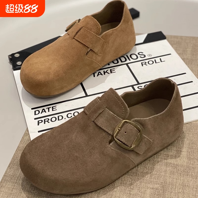 热风圈全包勃肯鞋女2025新款春秋博肯鞋平底单鞋一脚蹬孕妇软面软