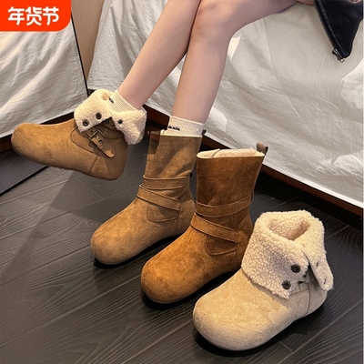 美拉德雪地靴女款2025新款秋冬季洋气百搭爆款加绒加厚保暖棉鞋子