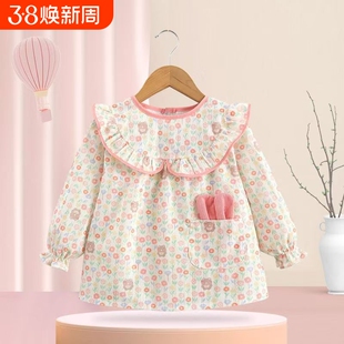 宝宝罩衣秋冬防水防脏洋气外穿儿童围裙罩衫幼儿园吃饭围兜反穿衣