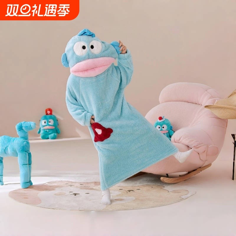 丑鱼儿童可爱搞怪连体睡衣女孩睡裙亲子装秋冬季加厚珊瑚绒家居服