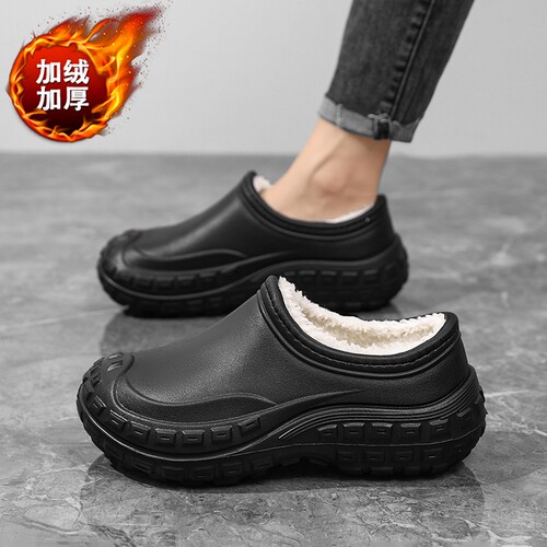 厨师棉鞋保暖防水防油一脚蹬鞋子
