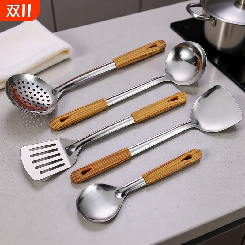 不锈钢防烫手柄锅铲汤勺漏勺炒菜铲饭勺厨具套装厨房家用煎铲加厚