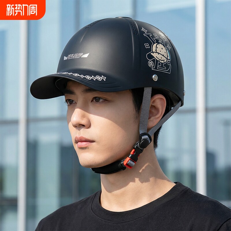 君豪龙3C认证鸭舌帽头盔棒球盔电动车男女四季通用夏季防晒安全帽