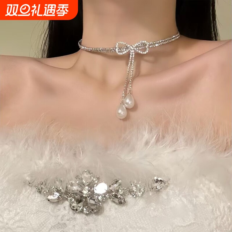 野心家原创【月下星结】气质奢华蝴蝶结项链简约高级感锁骨链颈链