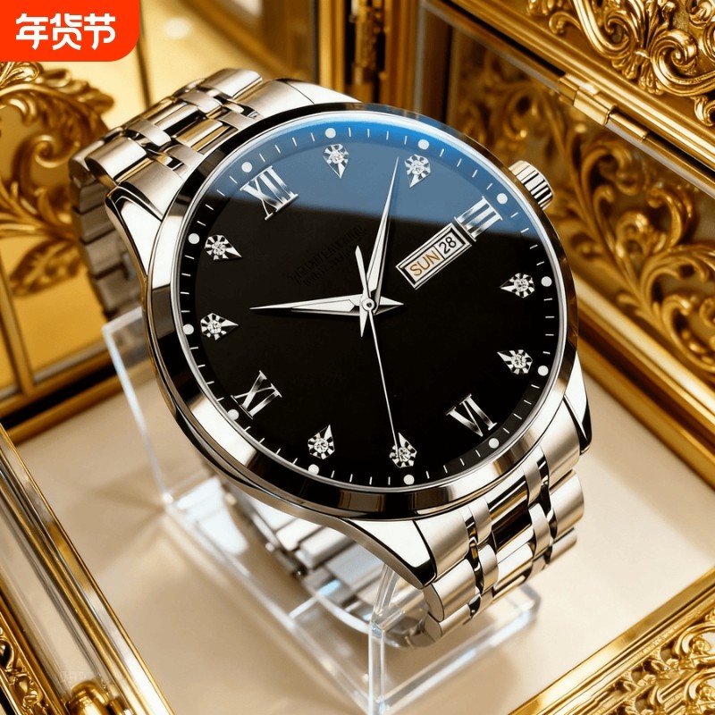 手表男款防水高级感全自动男表数字双日历防水腕表男机械风全自动