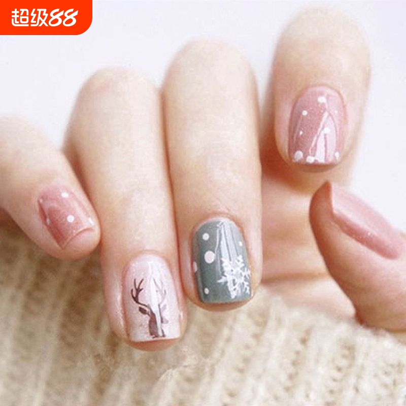 假指甲贴片秋冬圣诞节穿戴甲粉色圣诞美甲24片可拆卸甲片学生