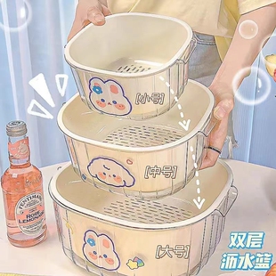 双层洗菜盆沥水篮六件套多功能厨房家用新款水果盘客厅淘洗菜篮子