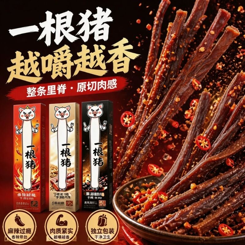 一根猪猪肉干手撕肉干网红解馋办公室即食小零食麻辣辣味原味好吃