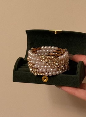 Vintage古着仿珍珠多圈少女手镯早秋新款高颜值手环气质个性手饰