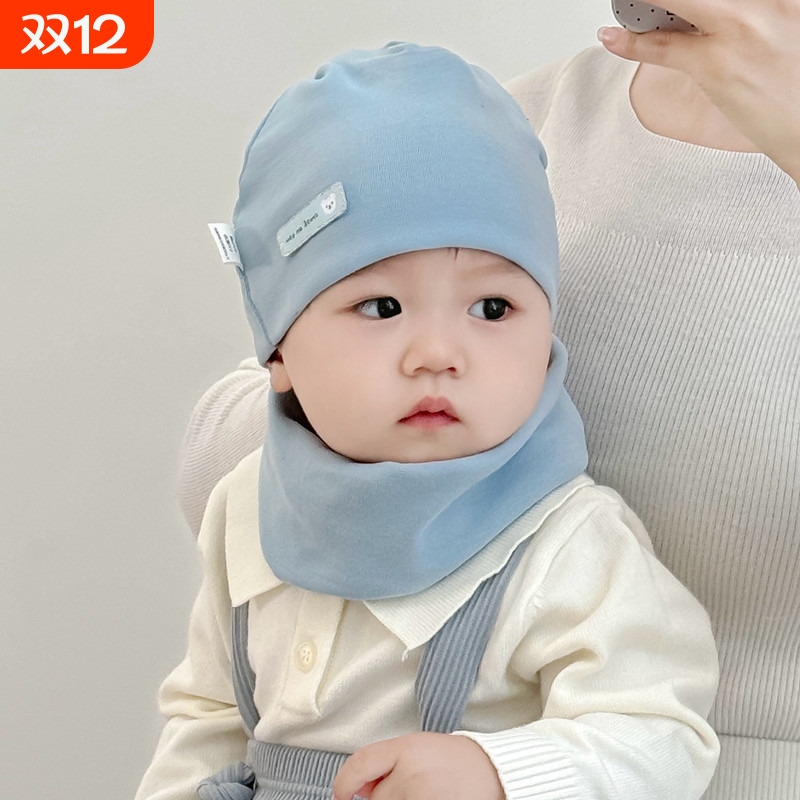 婴儿帽子秋冬保暖纯棉纯棉新生儿双层帽子围脖两件套男女宝宝套装
