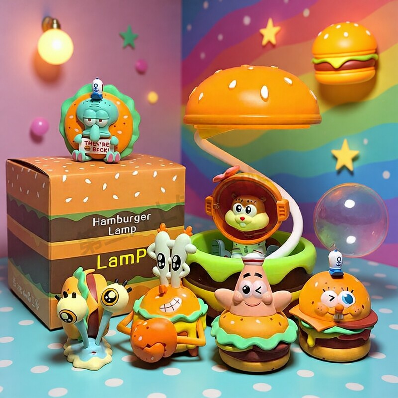 海绵宝宝盲盒汉堡王蟹黄煲派大星章鱼哥手办潮玩车载桌面摆件美味