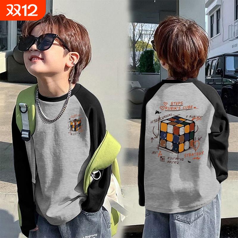 男童插肩长袖t恤春秋季新