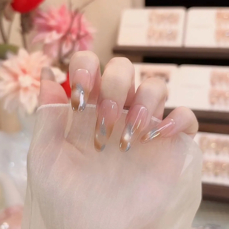 玳瑁琥珀纯手工穿戴甲猫眼气质显白秋冬高级感假指甲美甲贴片椭圆