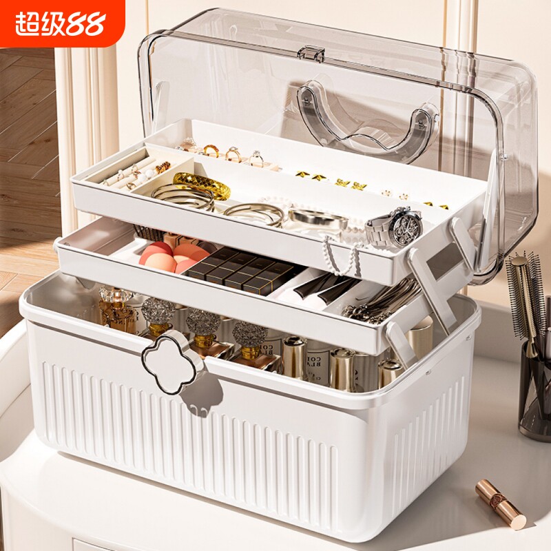 化妆品收纳盒高级感大容量桌面防尘美术生工具箱美甲收纳箱子饰品图片
