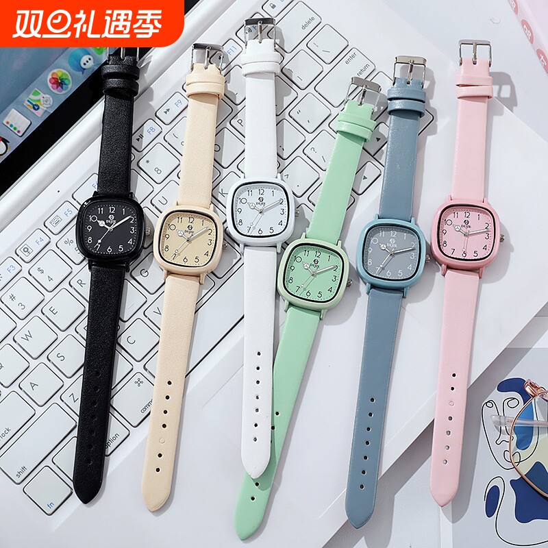2025简约方形手表女生新款高颜值ins初中生石英表防水静音指针