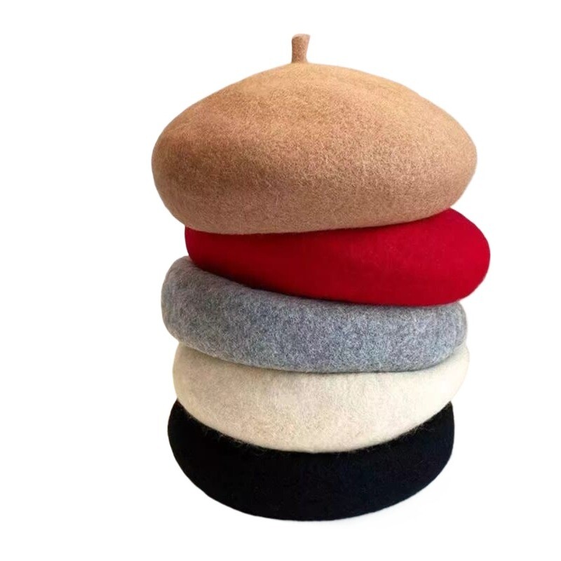 休闲文艺画家加厚立体羊毛贝雷复古帽款蓓蕾帽秋冬季的帽子显脸小