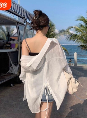 2026夏季设计感小众后背开叉防晒衬衫女薄款透气白色防晒系带开衫