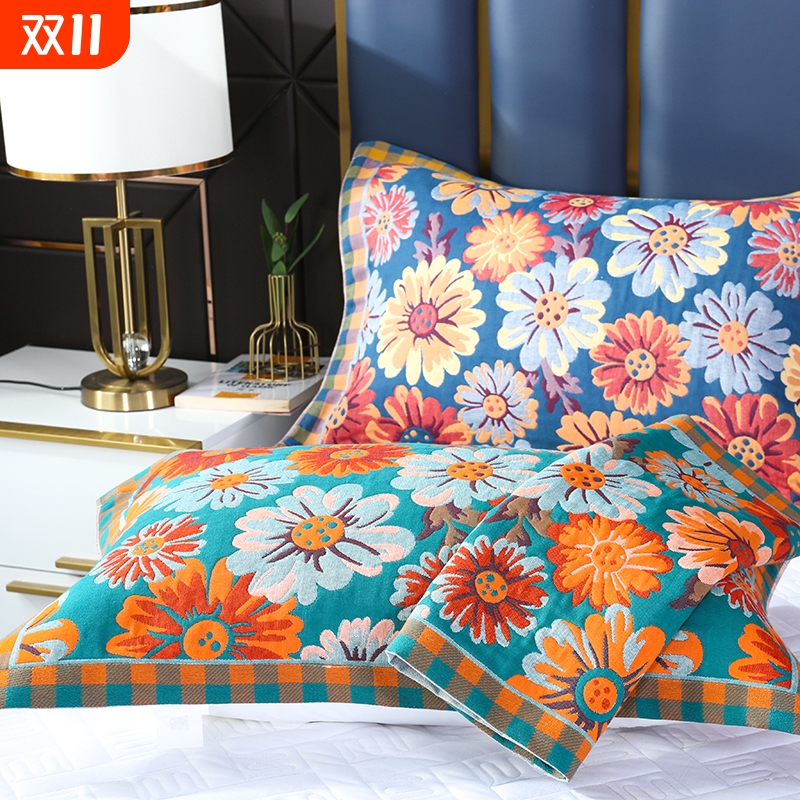 八层纯棉纱布枕巾一对装高档全棉单人家用双面两用加厚防滑枕头巾