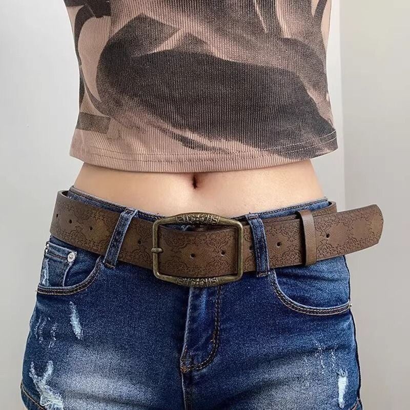 潮流新款美式复古y2k腰带女民族风皮带百搭高级感棕色配牛仔裤带