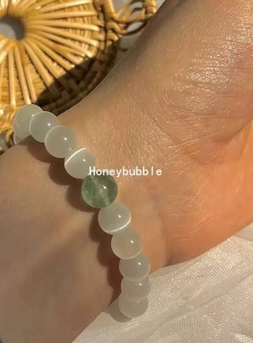 「绿野仙踪」原创白猫眼石绿草莓晶桃花友谊闺蜜百搭手链白色