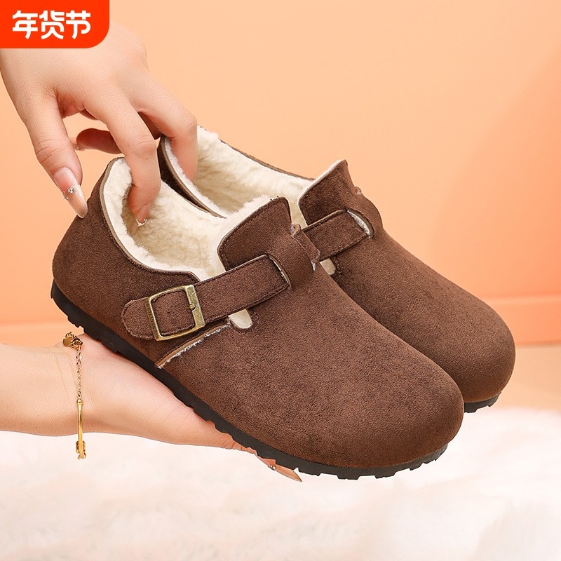 3厘米勃肯鞋女2025新款冬季厚底加绒一脚蹬平底鞋毛绒舒适防滑,女鞋,勃肯鞋/软木鞋,淘宝优惠券,粉丝福利购,淘宝优惠卷