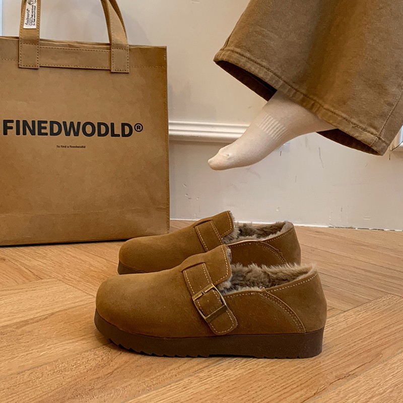 厚底勃肯鞋女2025年冬季新款加绒保暖小个子一脚蹬软底棉鞋子毛绒