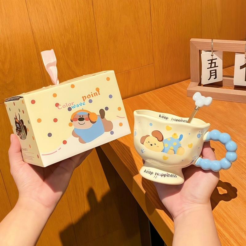 高颜值卡通小狗小兔马克杯可爱杯子陶瓷情侣水杯生日礼物伴手礼