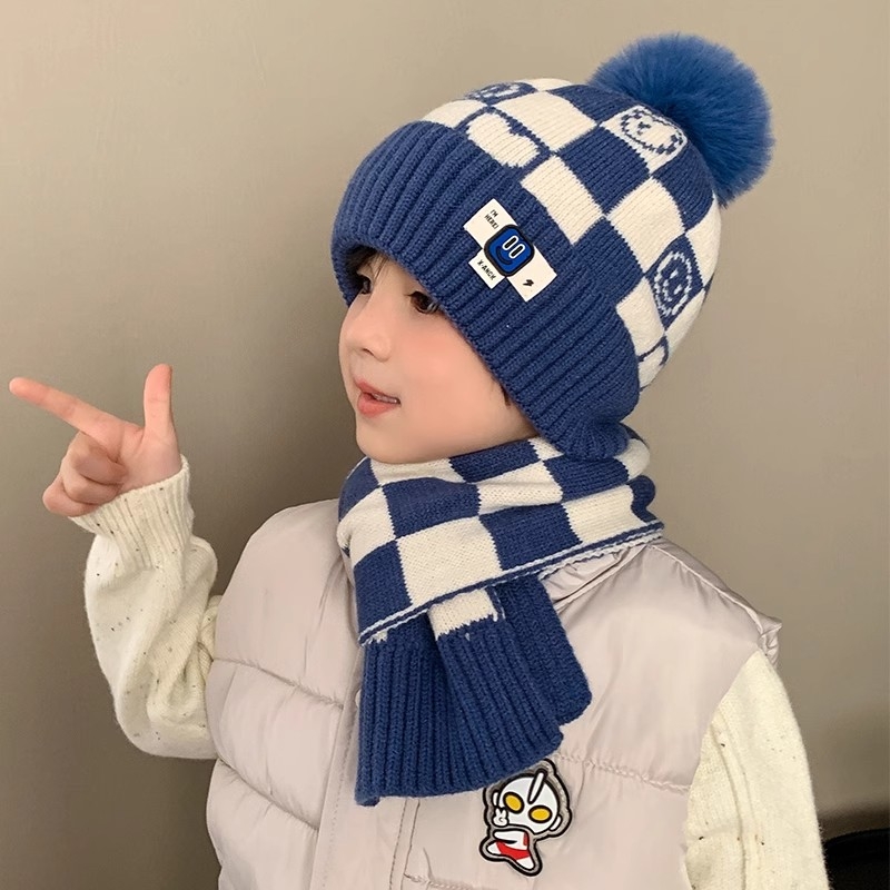 儿童帽子围巾套装秋冬季男童2025新款毛线帽宝宝女童男孩冬天围脖