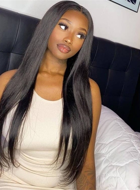 2024外贸欧美假发女非洲黑色中分长直发跨境电商货源高温丝机制