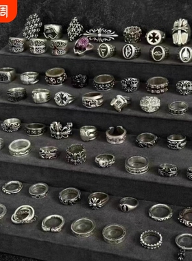 925银布艺戒指 潮款男士925银复古十字架戒指大号不掉色小众高级