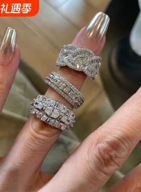 老钱风爆闪重工排钻戒指女轻奢高级感食指戒2025新款爆款贵气大气